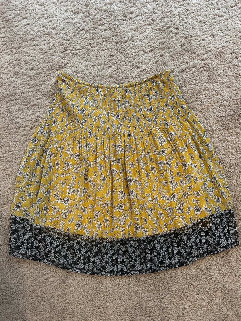 Max Studio Yellow Floral Smocked Circle Skirt with Black Border